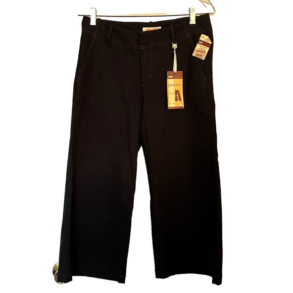 Gaucho Capri Jeans 5/6 NEW Lee Womens Black Denim Flared Casual 70's Retro Y2K - Picture 1 of 10